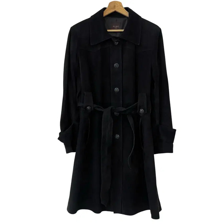 [BUNJANG] Robo Goat Leather Belted Coat Black 77 / 로보 염소가죽 벨티드 코트 블랙 77 정품