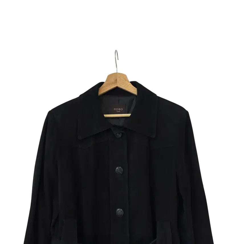 [BUNJANG] Robo Goat Leather Belted Coat Black 77 / 로보 염소가죽 벨티드 코트 블랙 77 정품