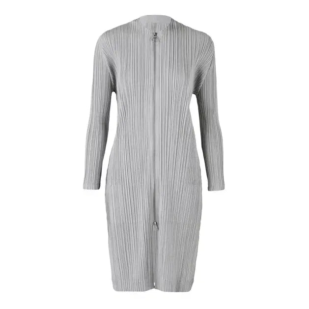 [BUNJANG] Pleats Please Zip-Up Long Cardigan Light Gray / 플리츠플리즈 집업 롱가디건 라이트그레이