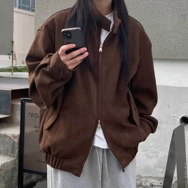 [BUNJANG] CURFRIM High Button Suede Jacket (Brown) / 커프림 하이 버튼 스웨이드 자켓 (브라운)