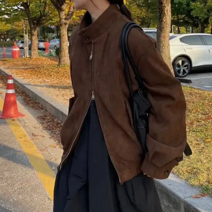 [BUNJANG] CURFRIM High Button Suede Jacket (Brown) / 커프림 하이 버튼 스웨이드 자켓 (브라운)