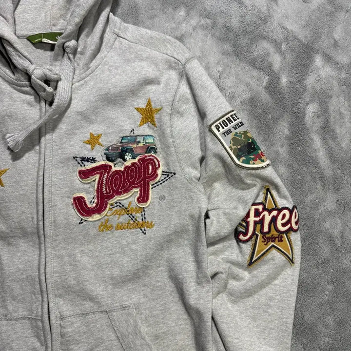 [BUNJANG] Jeep Embroidered Patch Hoodie Zip-up / 지프 자수 와펜 후드집업