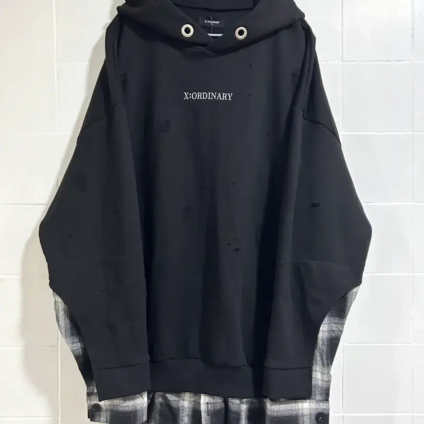 [SOLD OUT] 엑스오디너리 데미지 체크 레이어드 후드