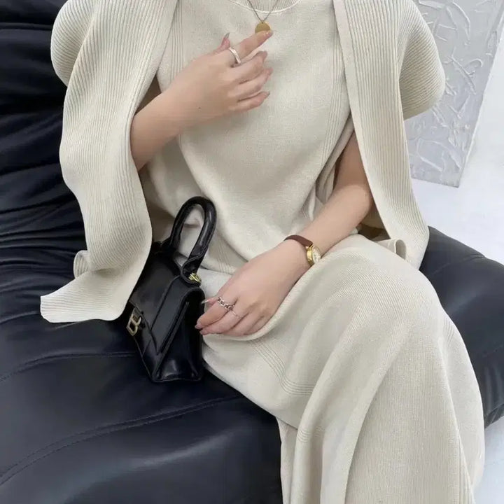 [BUNJANG] Ivory Set (Long Vest Cardigan + Dress) / 아이보리 셋업(롱조끼가디건+원피스)