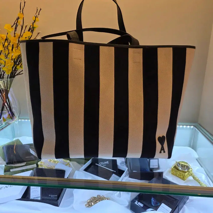 [BUNJANG] AMI Paris Stripe Canvas Tote Bag / [새상품] 아미(AMI) 파리 스트라이프 캔버스 토트백 (진짜24시간만