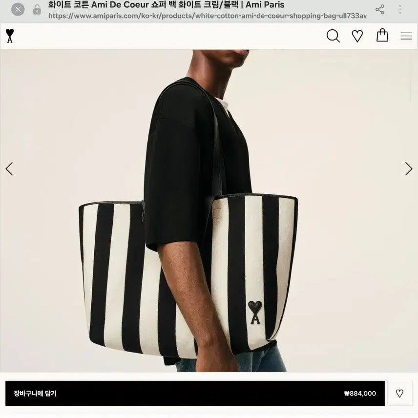[BUNJANG] AMI Paris Stripe Canvas Tote Bag / [새상품] 아미(AMI) 파리 스트라이프 캔버스 토트백 (진짜24시간만