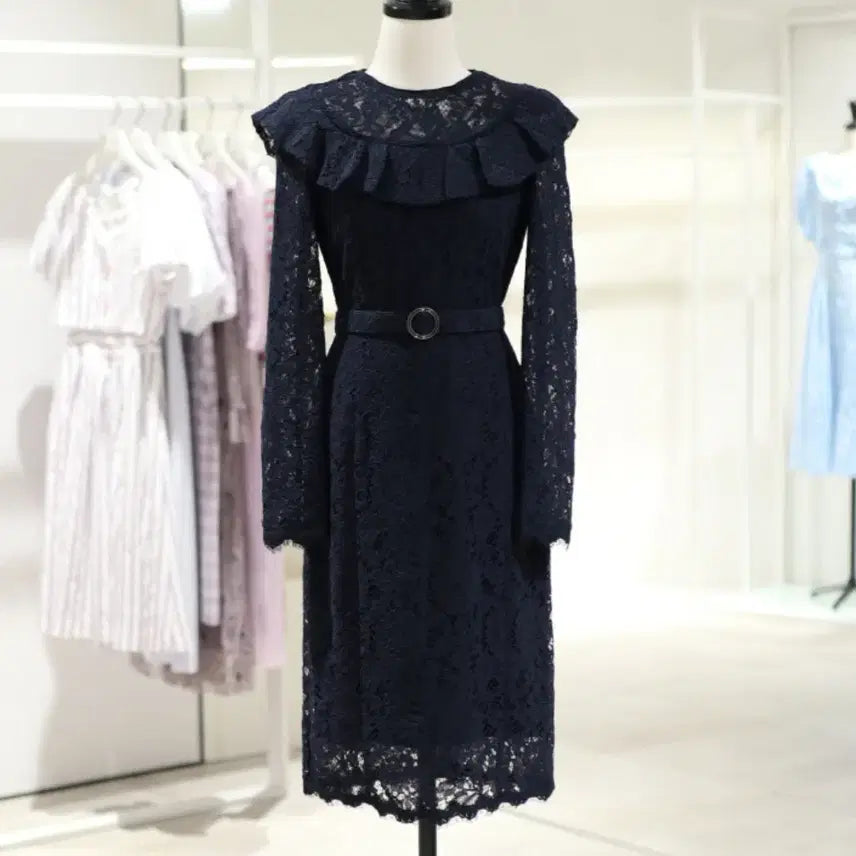 [BUNJANG] It Michaa Navy Lace Frill Dress / 잇미샤(it michaa) 프릴 포인트 레이스원피스 55 새상품