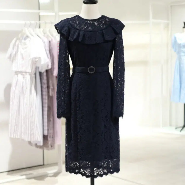[BUNJANG] It Michaa Navy Lace Frill Dress / 잇미샤(it michaa) 프릴 포인트 레이스원피스 55 새상품