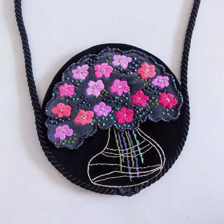 [BUNJANG] Handmade Floral Embroidered Velvet Crossbody Bag / 플라워 자수 벨벳 크로스백