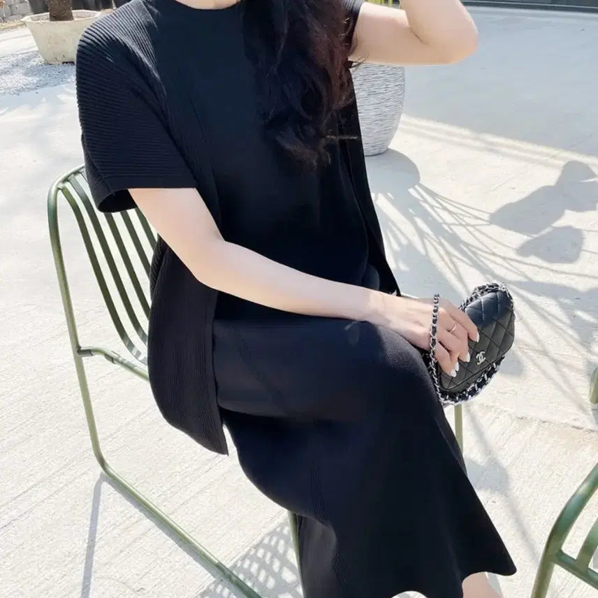 [BUNJANG] Black Dress and Vest Cardigan Set / 블랙셋업(원피스+조끼가디건)