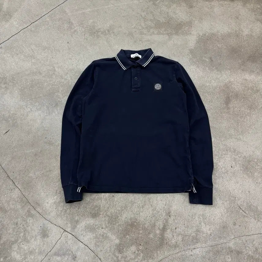 [BUNJANG] Stone Island Junior Navy Long Sleeve Shirt / 스톤아일랜드 주니어 카라 롱슬리브