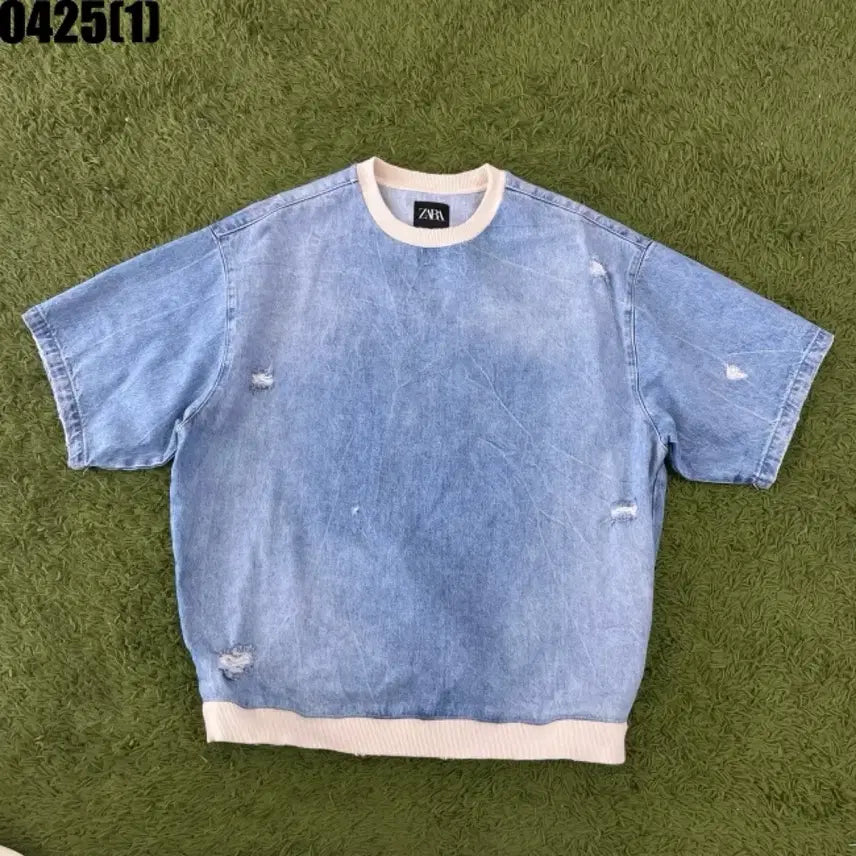 [SOLD OUT] 자라 데님 반팔 티셔츠 데미지 워싱