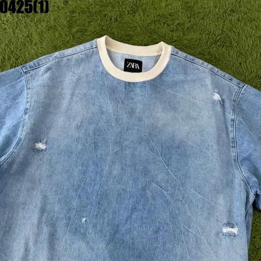 [SOLD OUT] 자라 데님 반팔 티셔츠 데미지 워싱