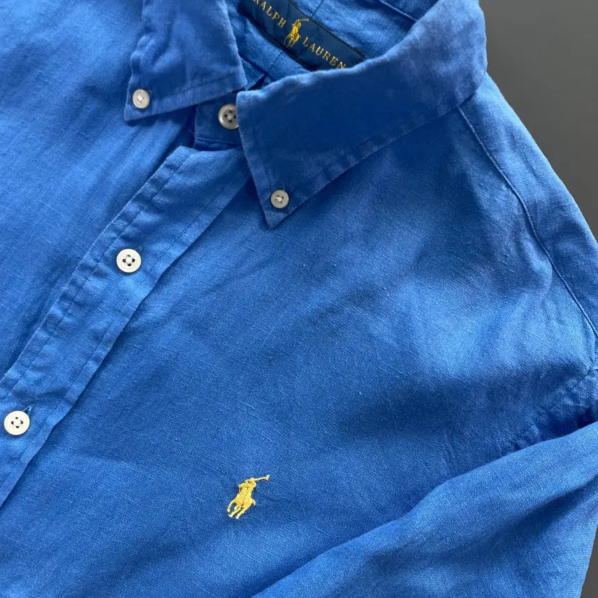 [BUNJANG] Polo Ralph Lauren Linen Embroidered Logo Shirt / [M] 폴로 랄프로렌 자수 로고 린넨 셔츠