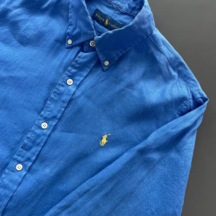 [BUNJANG] Polo Ralph Lauren Linen Embroidered Logo Shirt / [M] 폴로 랄프로렌 자수 로고 린넨 셔츠