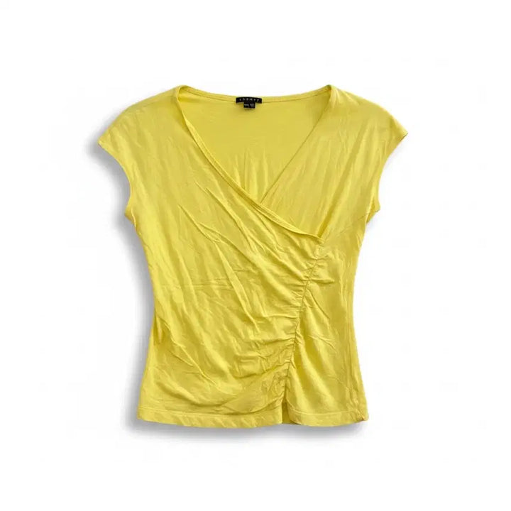 [BUNJANG] Theory Yellow Wrap Style Short Sleeve T-Shirt / 띠어리 옐로우 랩 스타일 반팔 티셔츠 M