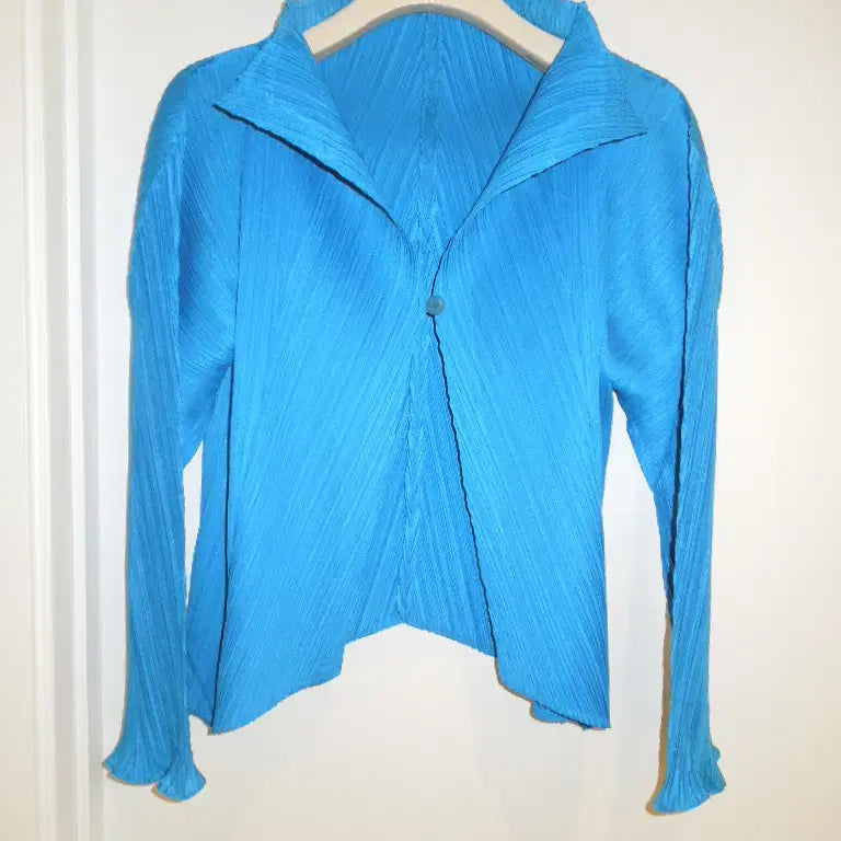 [BUNJANG] Pleats Please One-Button Cardigan Turquoise / 플리츠플리즈 원버튼 가디건 터콰이즈