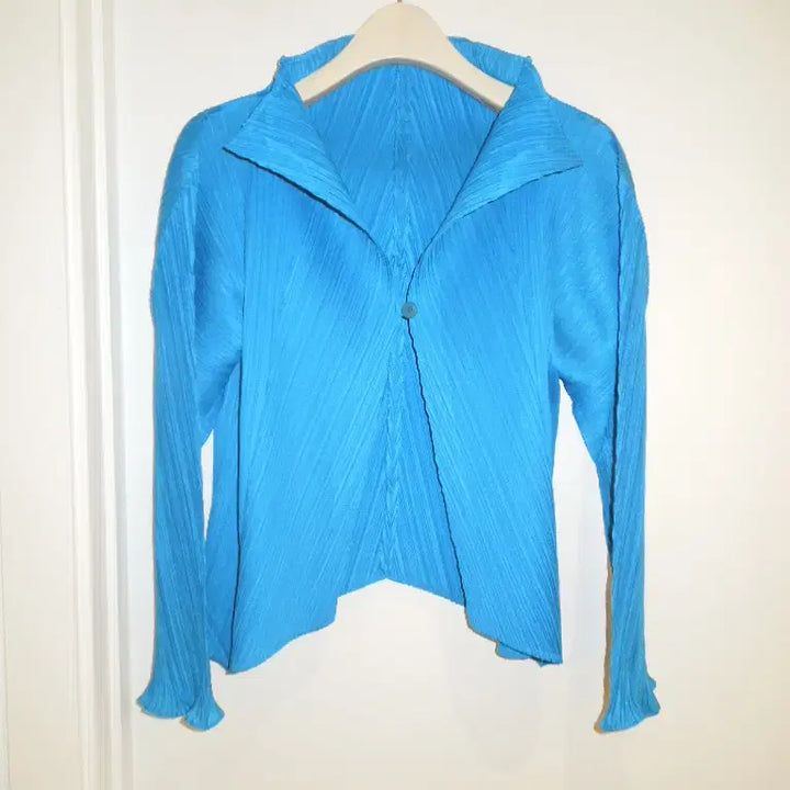 [BUNJANG] Pleats Please One-Button Cardigan Turquoise / 플리츠플리즈 원버튼 가디건 터콰이즈