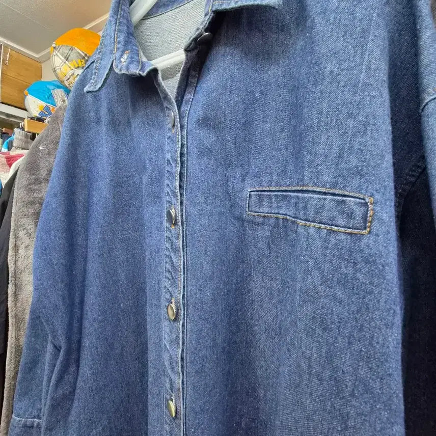 [BUNJANG] Unspecified Denim Long Shirt / 데미지 데님 셔츠 청 남방