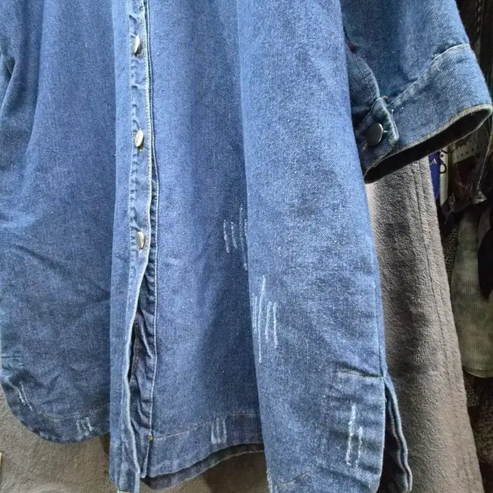 [BUNJANG] Unspecified Denim Long Shirt / 데미지 데님 셔츠 청 남방