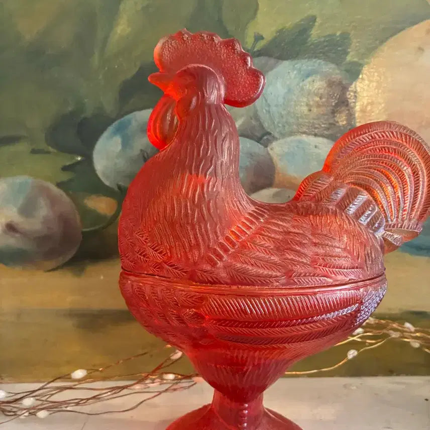 [BUNJANG] Vintage French Glass Chicken Figurine / 프랑스유리닭모형