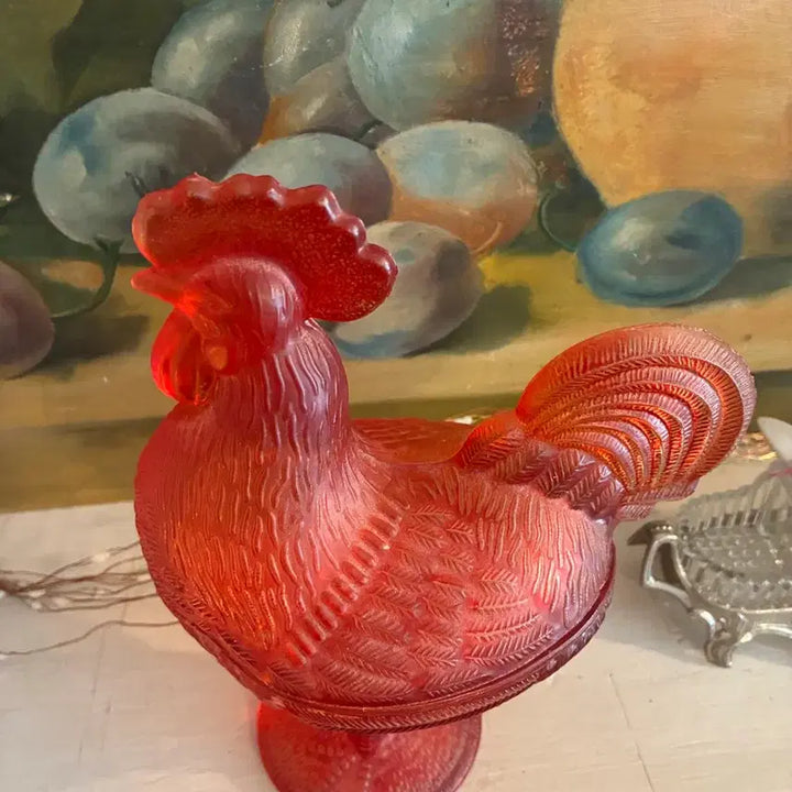 [BUNJANG] Vintage French Glass Chicken Figurine / 프랑스유리닭모형