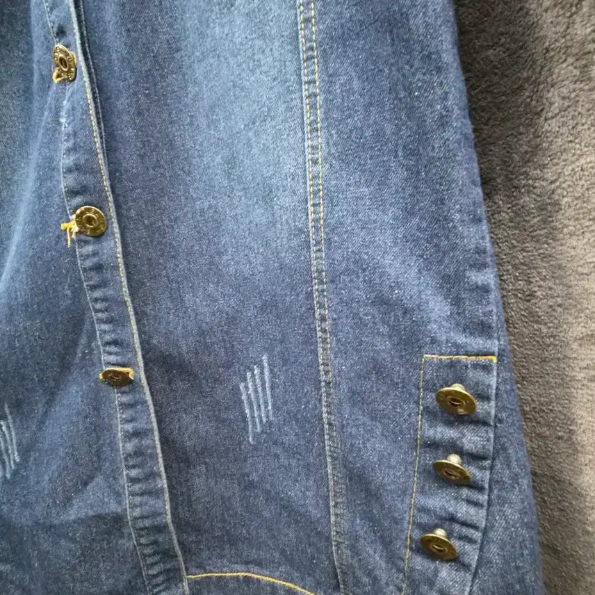 [BUNJANG] Unbranded Denim Long Jacket with Embroidery Detail / 데님 자켓 청자켓 데님셔츠