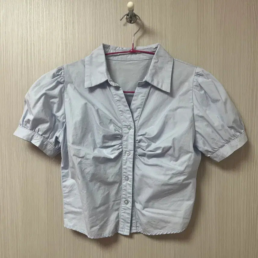 [BUNJANG] Sky Blue Puff Sleeve Blouse Shirt S / 하늘색 퍼프 반팔 블라우스 셔츠 S