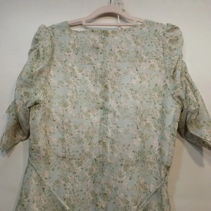 [BUNJANG] Floral Pattern Sky Blue Chiffon Long Dress / 플라워 패턴 롱 원피스 하늘색 쉬폰80~85사이즈여름  64277