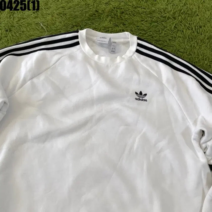 [BUNJANG] Adidas White Three Stripes Sweatshirt / 아디다스 삼선 흰색 맨투맨 티셔츠