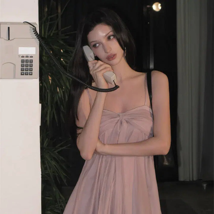 [BUNJANG] BulletNini Pink Color Block Satin Dress / BulletNini 불렛니니 메시 새틴 컬러 블록 핑크 드레스