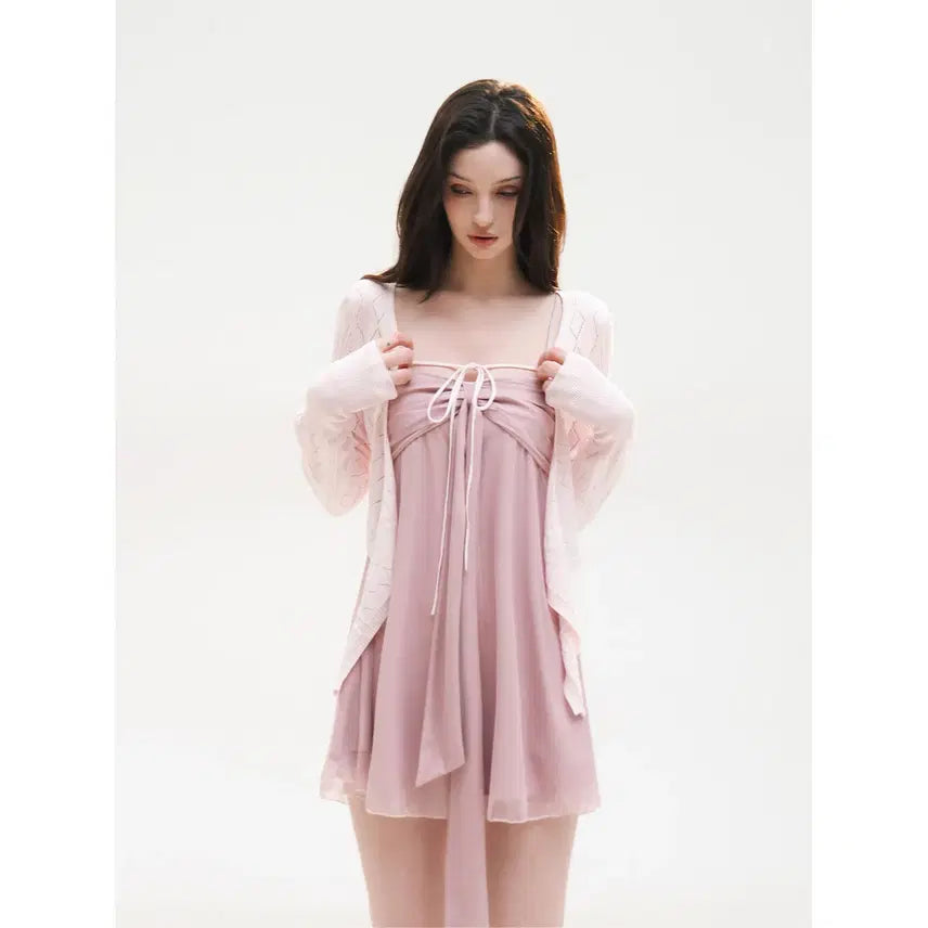 [BUNJANG] BulletNini Pink Color Block Satin Dress / BulletNini 불렛니니 메시 새틴 컬러 블록 핑크 드레스