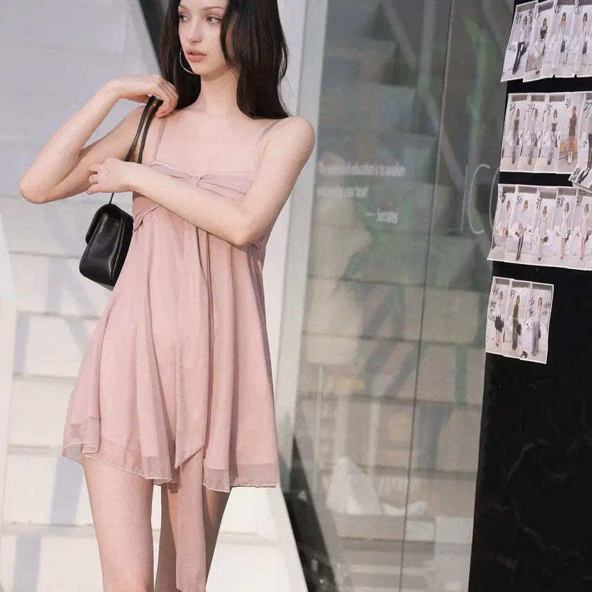 [BUNJANG] BulletNini Pink Color Block Satin Dress / BulletNini 불렛니니 메시 새틴 컬러 블록 핑크 드레스