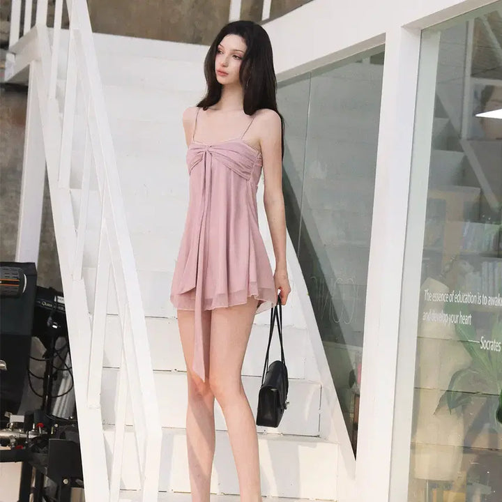 [BUNJANG] BulletNini Pink Color Block Satin Dress / BulletNini 불렛니니 메시 새틴 컬러 블록 핑크 드레스