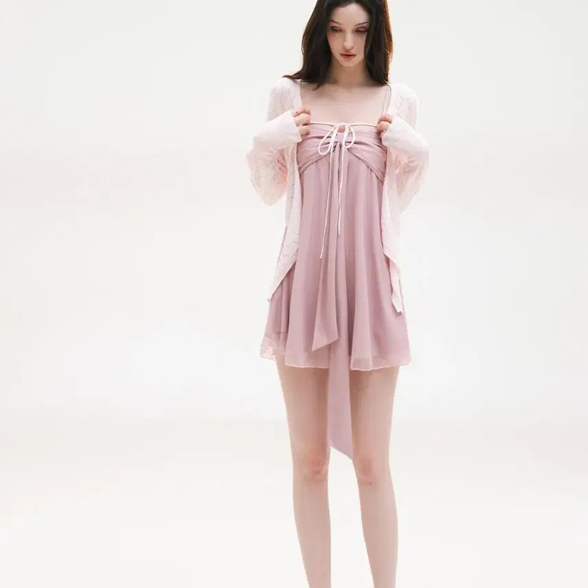 [BUNJANG] BulletNini Pink Color Block Satin Dress / BulletNini 불렛니니 메시 새틴 컬러 블록 핑크 드레스