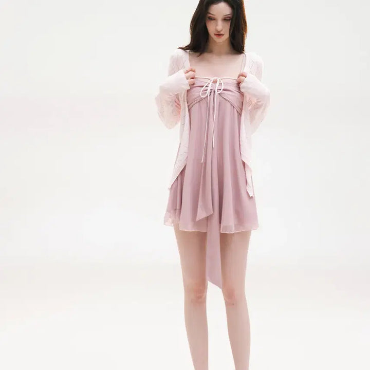 [BUNJANG] BulletNini Pink Color Block Satin Dress / BulletNini 불렛니니 메시 새틴 컬러 블록 핑크 드레스
