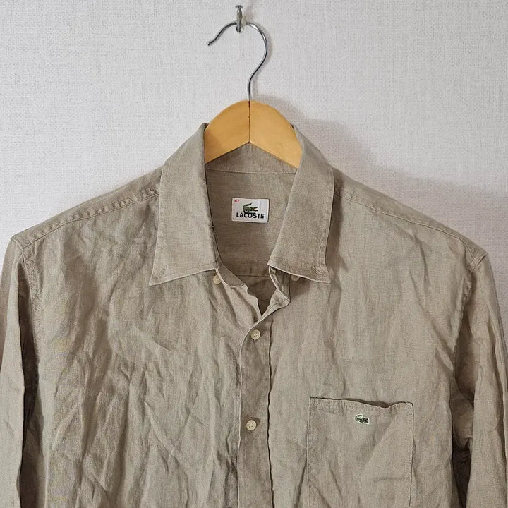 [SOLD OUT] 라코스테 미니로고 린넨 마 셔츠 남성 베이지 105 정품