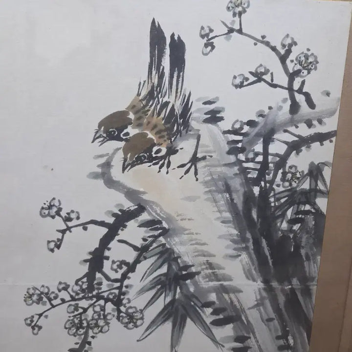 [BUNJANG] Lee Nam-ho Sparrow on Plum Blossoms Painting / 동양화 금추 이남호 춘심 괴석위 매화의 참새