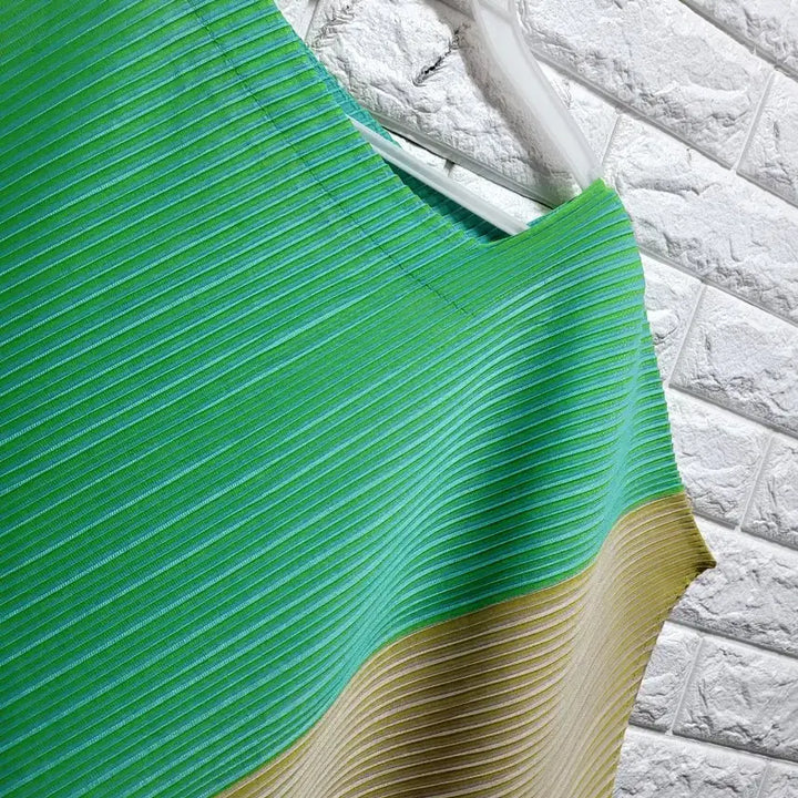 [BUNJANG] Colorblock Pleated Long Dress / 컬러플 배색 플리츠  원피스