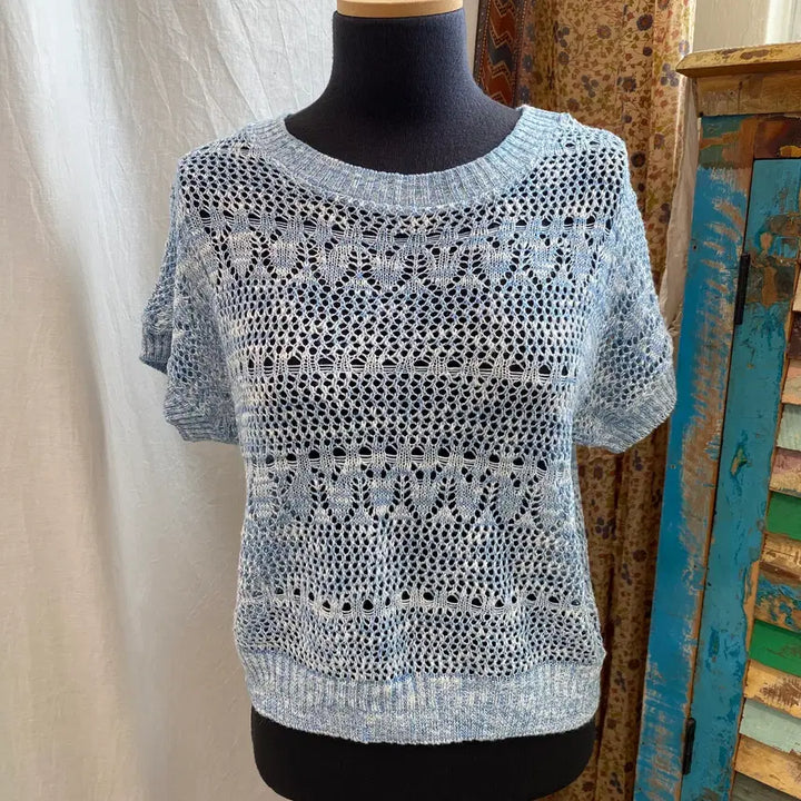 [BUNJANG] Blue Linen Blend Knit Top (M) / 블루 린넨면혼방 니트탑(M)