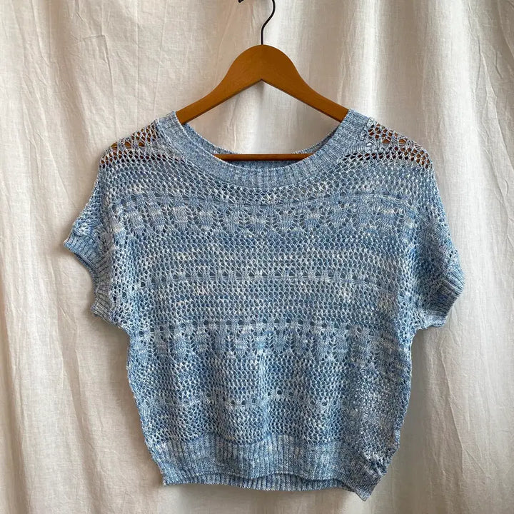 [BUNJANG] Blue Linen Blend Knit Top (M) / 블루 린넨면혼방 니트탑(M)