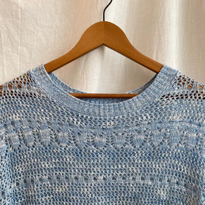 [BUNJANG] Blue Linen Blend Knit Top (M) / 블루 린넨면혼방 니트탑(M)