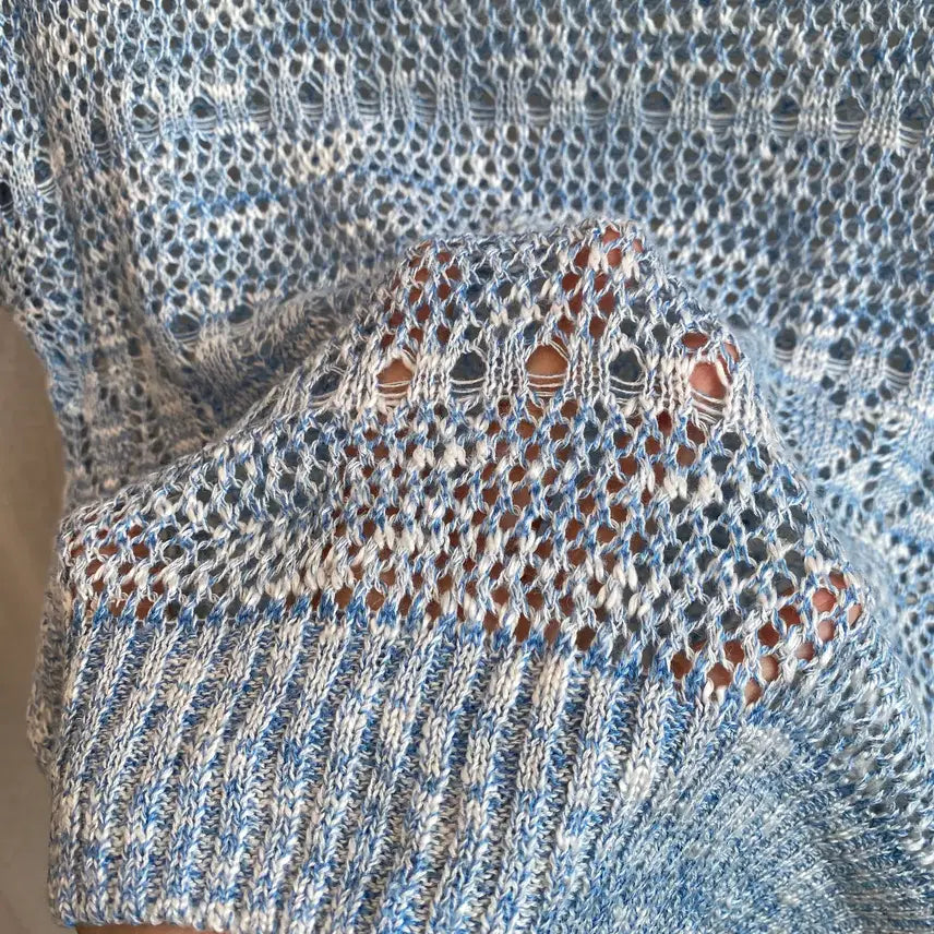 [BUNJANG] Blue Linen Blend Knit Top (M) / 블루 린넨면혼방 니트탑(M)