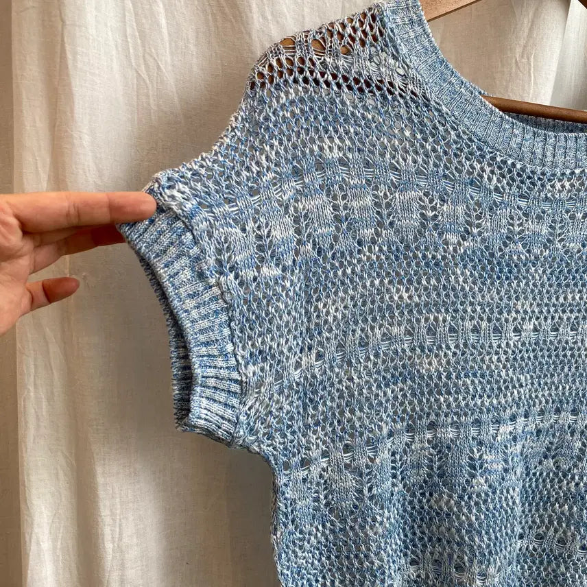 [BUNJANG] Blue Linen Blend Knit Top (M) / 블루 린넨면혼방 니트탑(M)