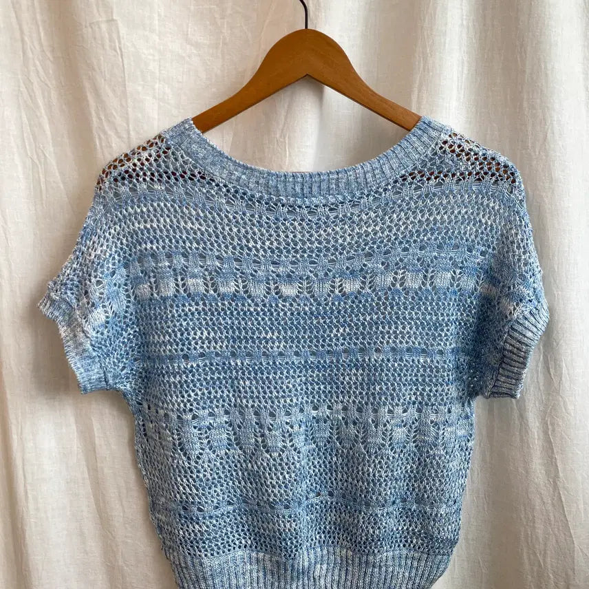 [BUNJANG] Blue Linen Blend Knit Top (M) / 블루 린넨면혼방 니트탑(M)
