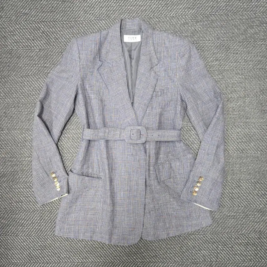 [BUNJANG] Hansum Time Check Belt Jacket / 한섬 타임 TIME 체크 벨트 자켓 마93%자켓