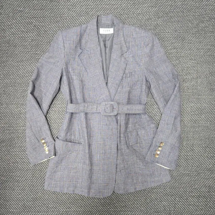 [BUNJANG] Hansum Time Check Belt Jacket / 한섬 타임 TIME 체크 벨트 자켓 마93%자켓
