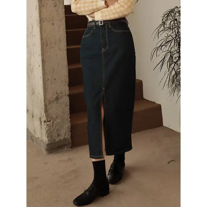 [SOLD OUT] (새상품) 진청 데님 롱 스커트