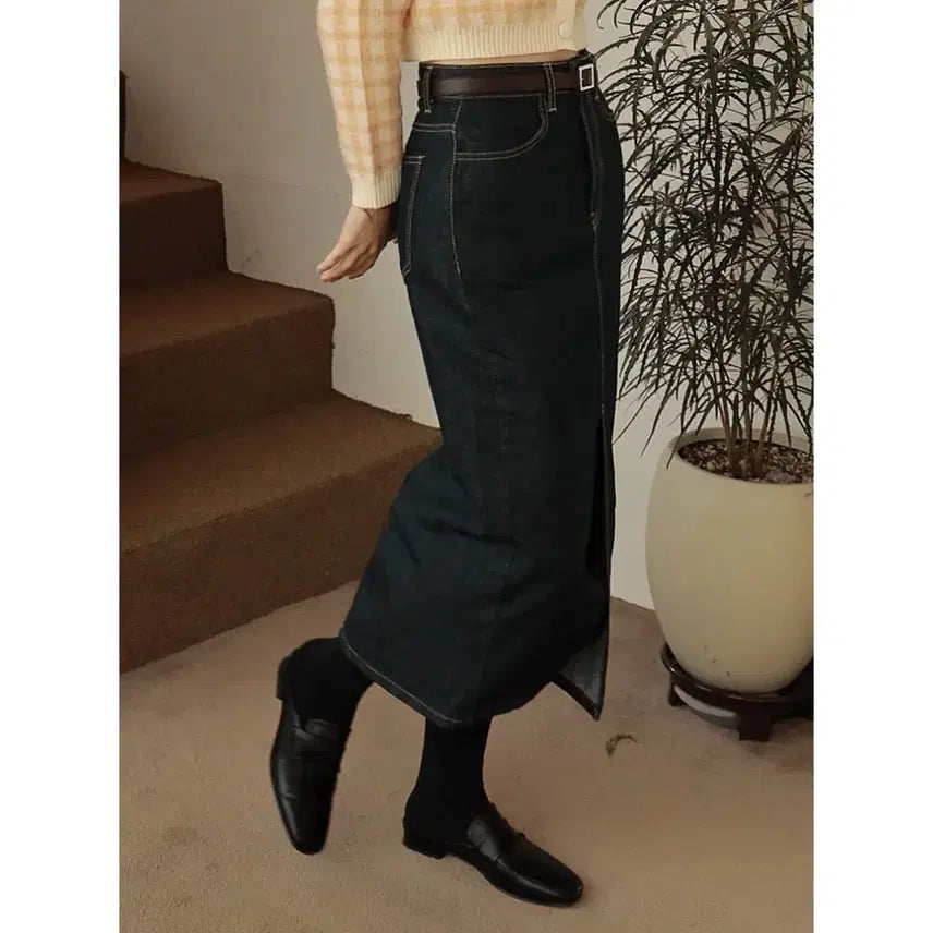 [SOLD OUT] (새상품) 진청 데님 롱 스커트