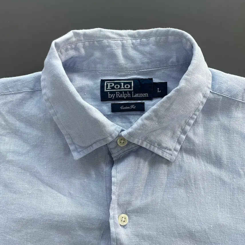 [BUNJANG] Polo Ralph Lauren Linen Dress Shirt / [L] 폴로 랄프로렌 자수 로고 린넨 드레스 셔츠 커스텀핏